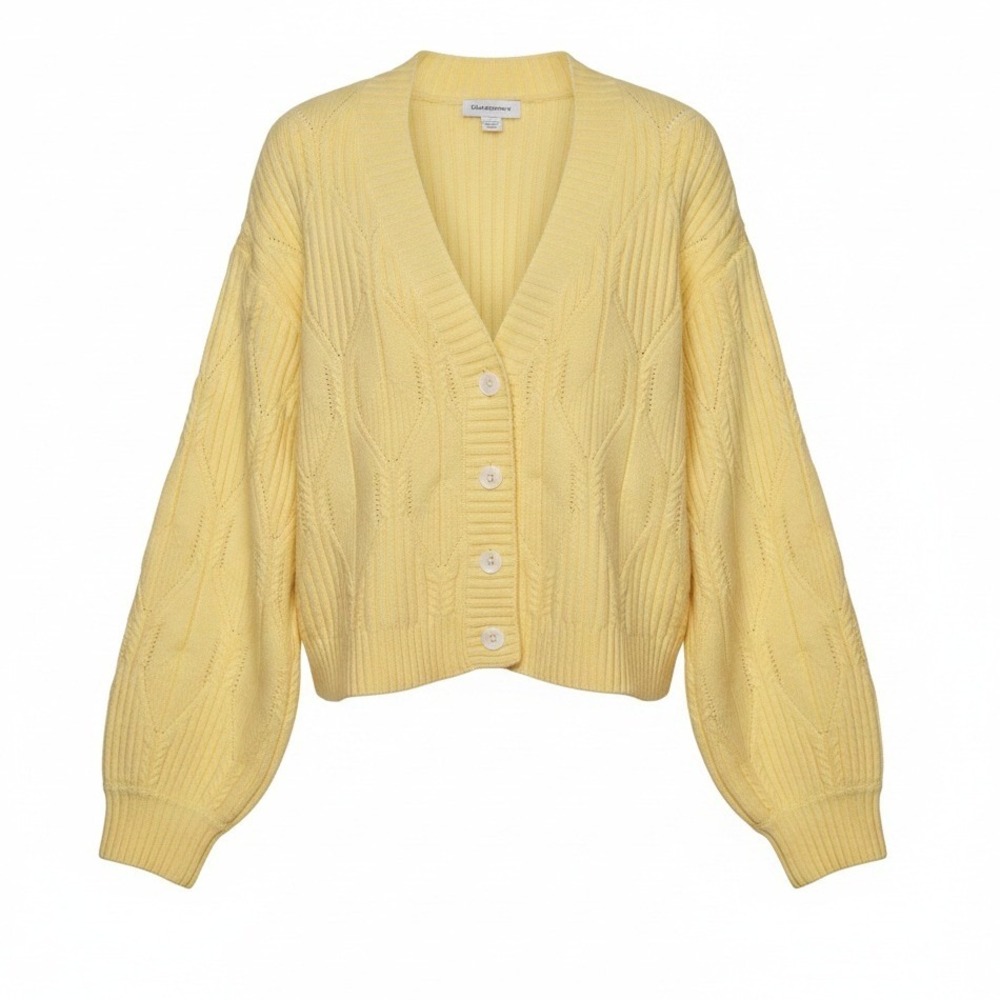 Calligraphie Wool Blend Cardigan Sweater Sweet NWT XL Vibrant Butter Yellow